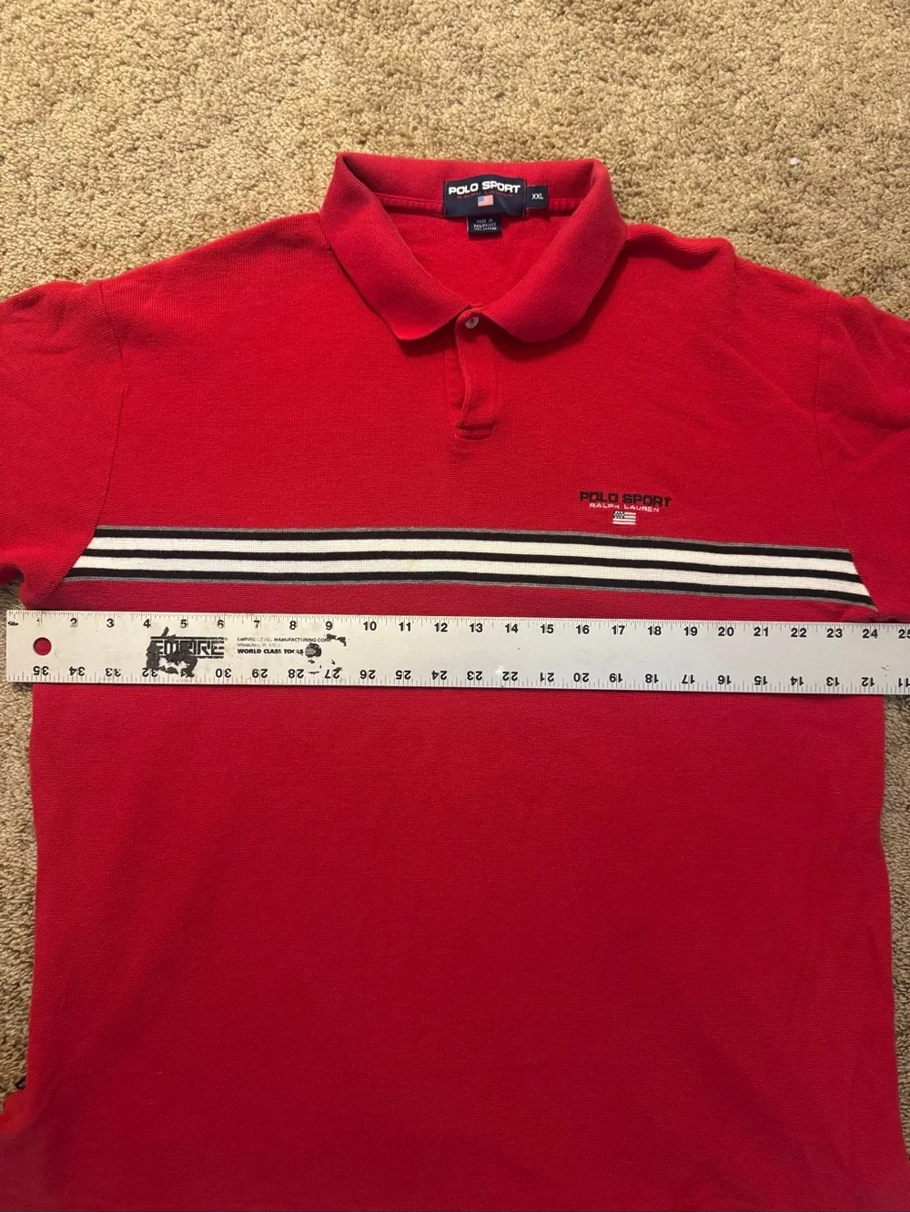 Ralph Lauren Red Polo with Black and White Chest Stripes